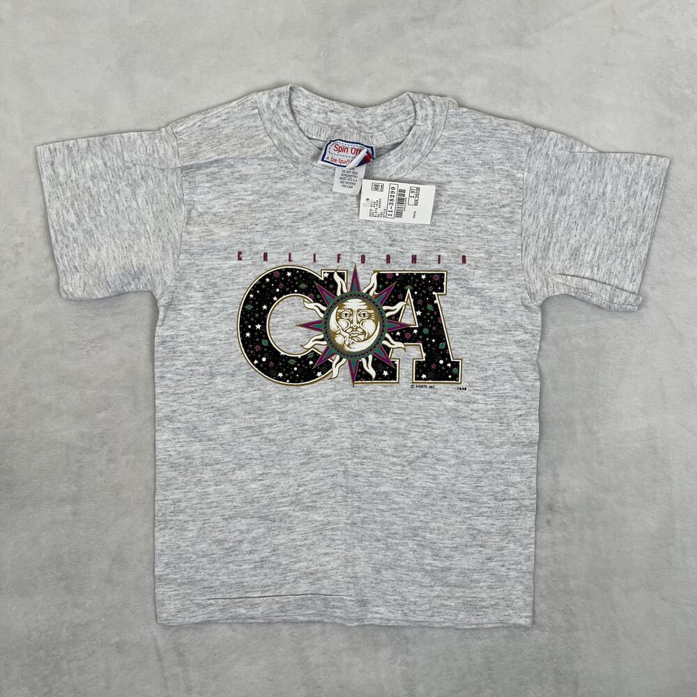 Vintage Spin Offs California T-Shirt Kids 5/6 Gray Sun Moon Single Stitch USA